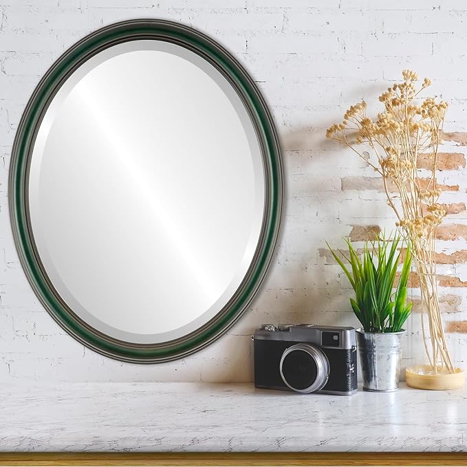 OVALCREST Oval Beveled Wall Mirror for Home Decor - Saratoga Style - Hunter Green - 22x26 Outside Dimensions