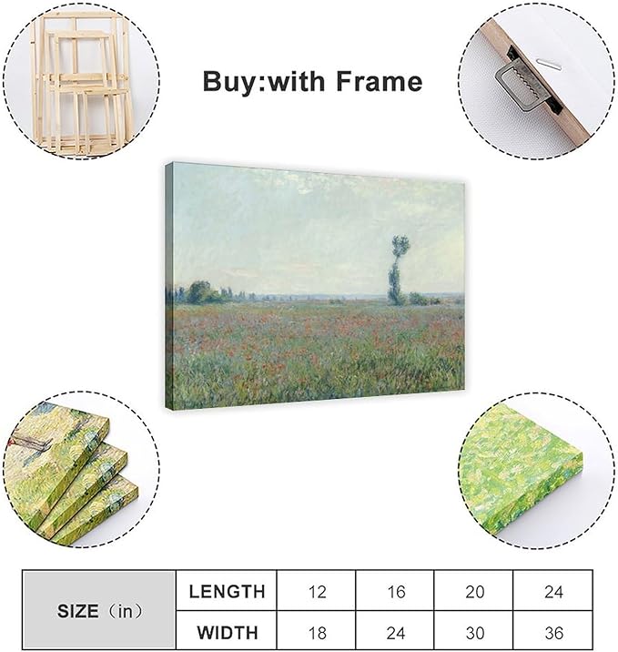 CFIOZYOS 40+ Monet Famous Print Posters Poppy Field 2 by Claude Monet Impressionism Poster for Teen Boys Room Wall Art Canvas Painting Print Frame 12×18inch(30×45cm)