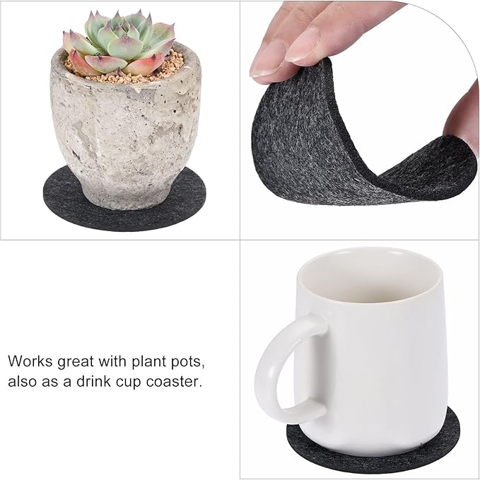 MECCANIXITY Plant Coasters 8 10 12 Inch Reversible Absorbent Waterproof Round Felt Pad Mat, Gray 9in1 Set