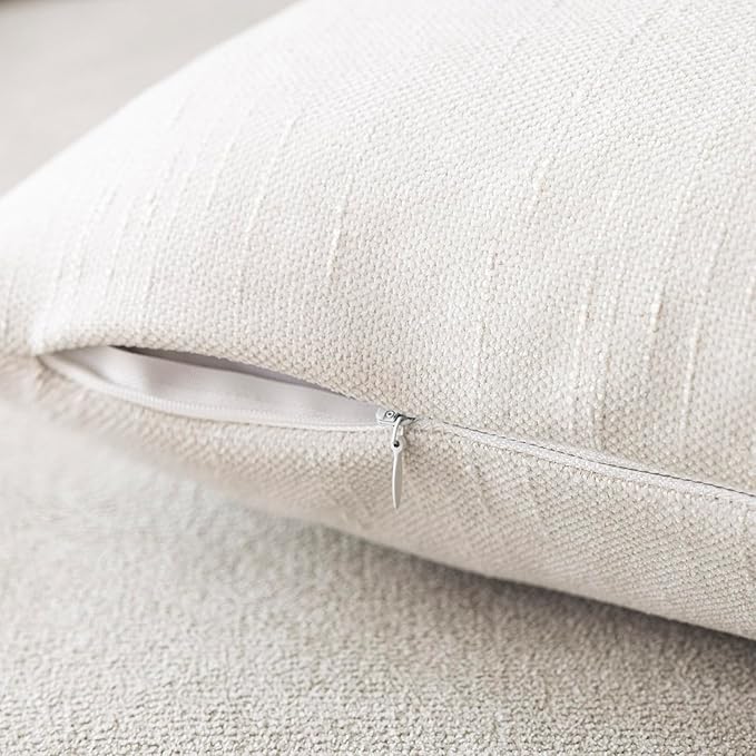 Foindtower Pack of 2 Soft Textured Chenille Throw Decorative Pillow Covers Square Accent Solid Cushion Cover Cozy Neutral Farmhouse Pillow Case for Couch Bedroom Living Room 24x24 Inch, Ivory White