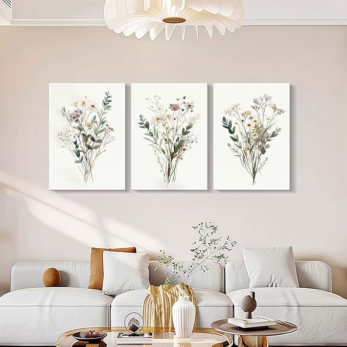 3pcs Framed Plants Flowers Wall Art Decor Canvas Print Nature Style Farmhouse Picture Poster Gallery Bedroom Living Room Studio Kitchen 16x24 Inch Ready to Hang