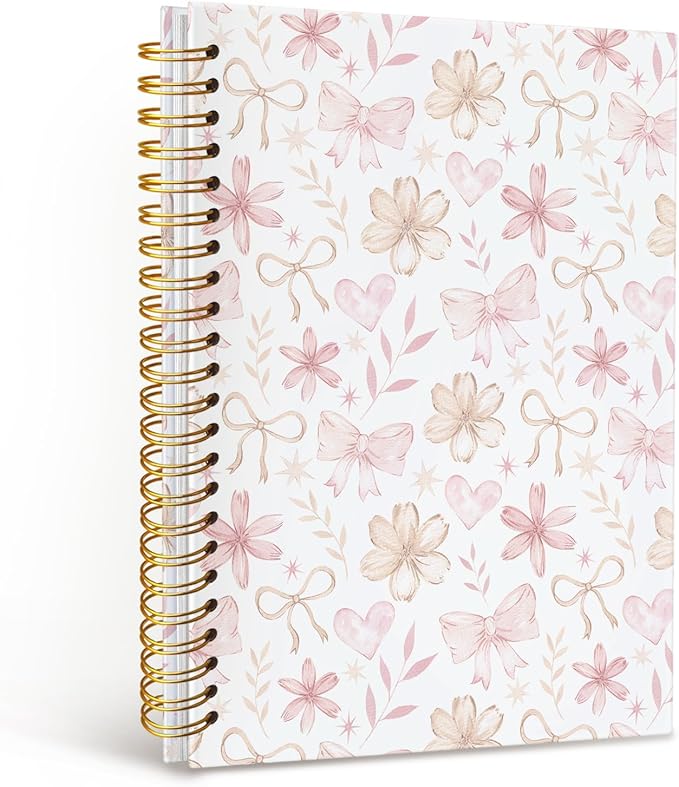 MOFUYU Wildflower Spiral Notebook for Girls,Journals for Women,Coquette Pink Bow Floral Journal A5,Spiral Notepad for Daily Writing,Pretty Gift for Teen Girls or Students,Notebook Gift for Women