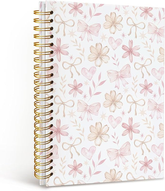 MOFUYU Wildflower Spiral Notebook for Girls,Journals for Women,Coquette Pink Bow Floral Journal A5,Spiral Notepad for Daily Writing,Pretty Gift for Teen Girls or Students,Notebook Gift for Women