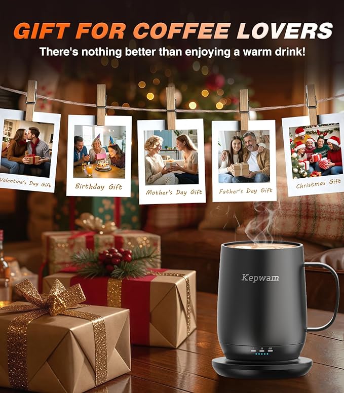 Self Heating Coffee Mug T2, 16oz Smart Heated Coffee Mug, 150 Min Battery Life - Hot up to 149℉ Temperature Control Coffee Mug Warmer, Gifts for Dad Mom (No APP)