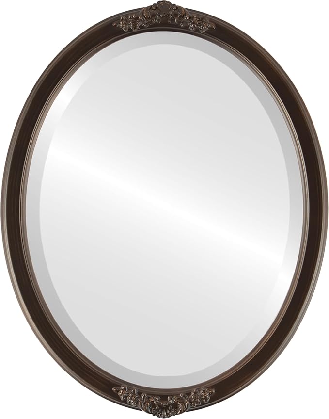 OVALCREST Oval Beveled Wall Mirror for Home Decor - Athena Style - Rubbed Bronze - 18" x 14" Outside Dimensions