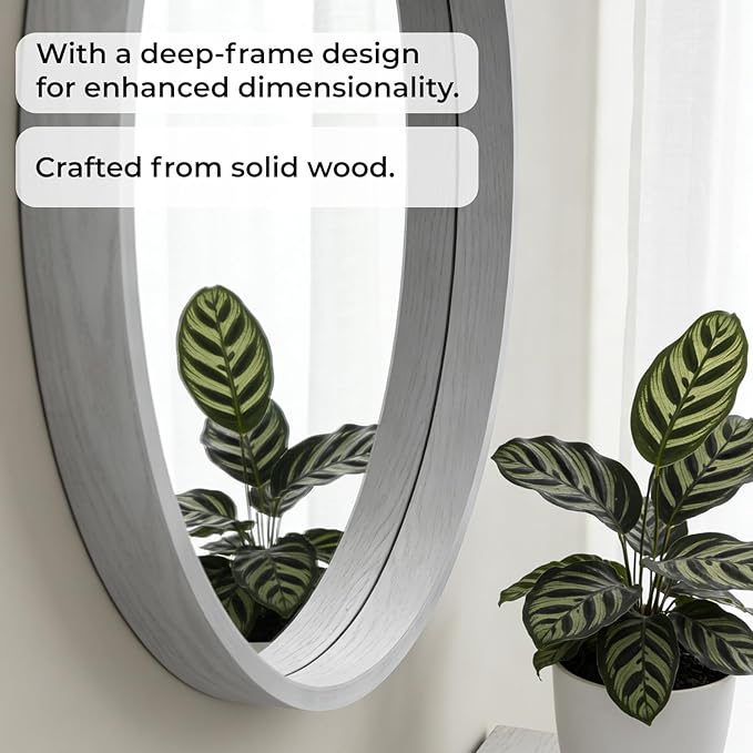 WallBeyond 24 Inch Round Wood Mirror, Circle Wooden Frame Wall Mirror for Bathroom, Living Room, Bedroom, Entryway (White)