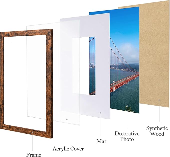 eletecpro 10x10 Picture Frames Set of 9 Classic Gallery Wall Frame Set Displays 5x5 Photo with Mat or 10x10 without Mat, Square Picture Frames Collage Wall Decor, Rustic Brown Modern Home Decor for