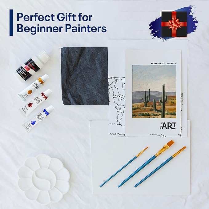 Painting4Real DIY Art Painting Kit for Adults – Learn to Paint Cactus Horizon with Video Tutorials – 9 Pieces Acrylic Paint Set for Adults –Perfect Christmas Crafts & Holiday Gifts for Art Lovers