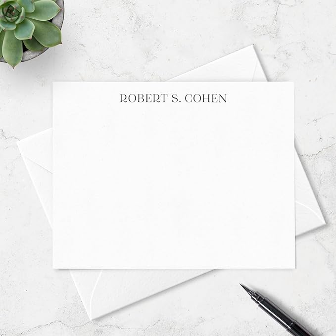 Personalized Stationery Note Cards with Envelopes for Men, Professional Classic Simple Design Mens Handmade Stationary Thank You Notecards, Choose Your Colors and Set Size (Font Style #5)