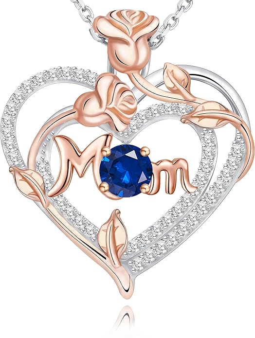 Mothers Day Gifts for Mom - Rose Heart Necklaces for Women, 925 Sterling Silver Birthstone Jewelry to My Wife Necklace, Birthday Gifts for Mother Grandma Girlfriend Her