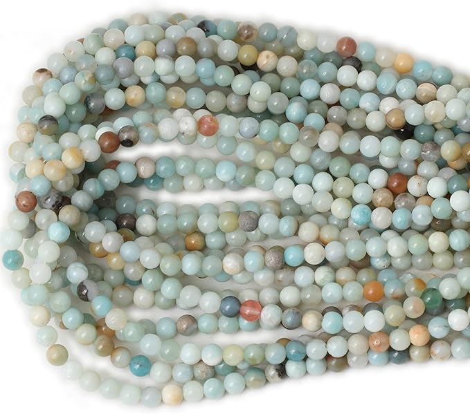 60PCS 6mm Natural Mix Color Amazonite Gemstone Round Loose Beads Stone Beads for Jewelry Making DIY 1 Strand 15"