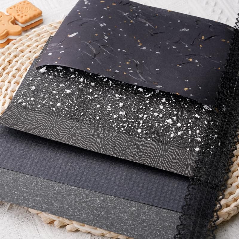 15Pcs Handmade Scrapbook Art Paper Craft Textured Paper Colorful A5 sheet Mesh Special Mix for Scrapbooking Junk Journal Journaling Supplies DIY Materials,5.8x8.2 inches (Black) - Image 4