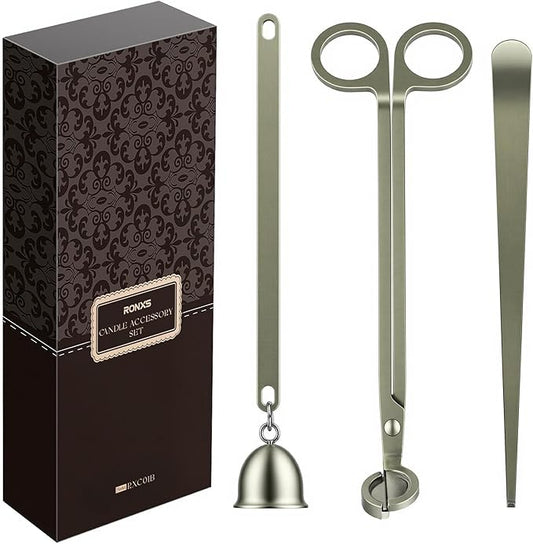 RONXS 3 in 1 Candle Accessory Set, Candle Wick Trimmer Cutter, Candle Snuffer Extinguisher, Wick Dipper with Gift Package for Candle Lover