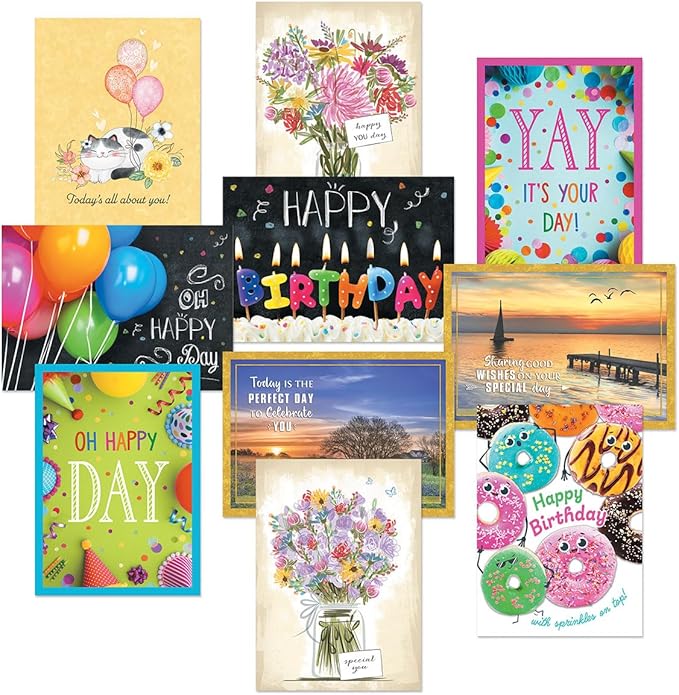 Current Birthday Favorites Birthday Greeting Cards - Set of 20 (2 each of 10 Designs), 5 x 7 Inches, Sentiments Inside, Envelopes Included, Assortment Set