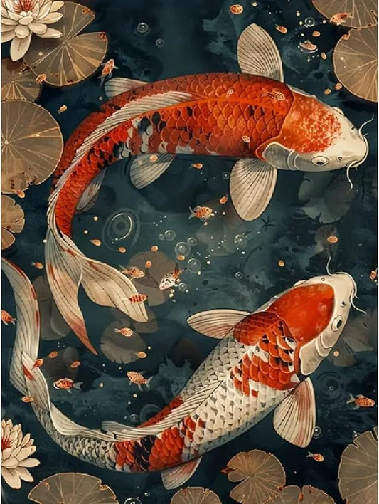 JFYHAB Koi Fish Diamond Art Kits for Adults, Scenery Fish DIY Full Drill Diamond Painting Kits for Beginners, 5D Gem Art Crafts for Adults, Home Wall Decor 12x16 inch