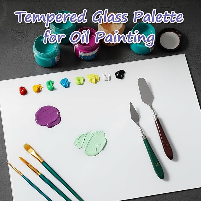 7x9 Inch Neutral Tempered Glass Palette for Oil Painting | Neutral Grey Scratch-Resistant Surface | Keeps Paints Wet & Effortless to Clean | Essential for Artists & DIY Color Mixing