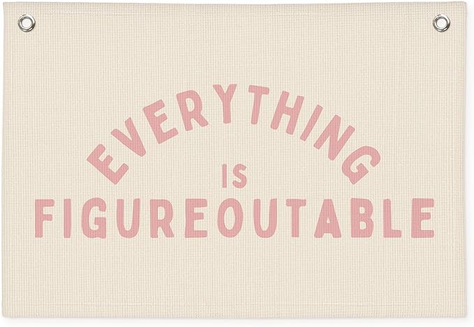 Everything is Figureoutable Inspirational Wall Decor, Motivational Classroom Wall Decor, Classroom Linen Canvas Banner Hanging Flag, 20x30 Inch - Pink