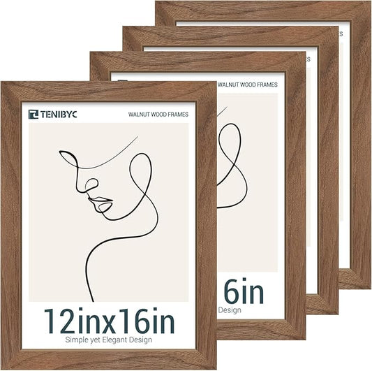 Picture Frame 4 Pack - Solid Wood Poster Photo Frame - Woodgrain Series - Room, Office, Gallery, Studio Display - Wall Hanging