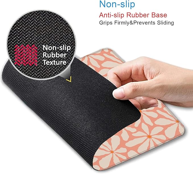 Mouse Pad, Boho Retro Groovy Orange Flowers Mouse Pads for Desk,Waterproof Anti-Slip Rubber Gaming Mouse pad with Stitched Edges for Gaming Office Laptop Computer Men Women