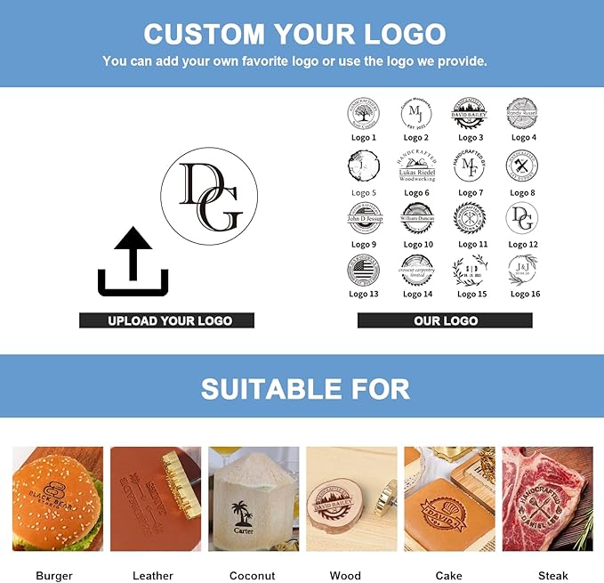 Custom Branding Iron for Wood, Electric Wood Branding Irons Personalized Leather Stamps with Your Logo/Text for Craftsmen, Handmade, Durable Wood Burning Stamps Tool for Food Meat Plastic
