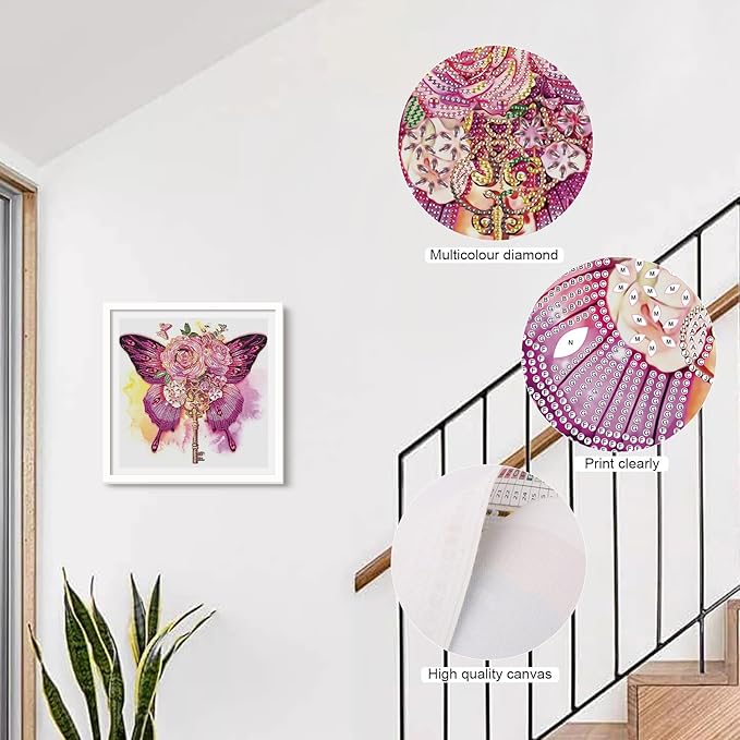 Tontut Butterfly Rose Diamond Art Painting Kits, 5D Special Shape Beginner Crystal Diamond Art Painting for Home Wall Decor Gifts 12×12 inch
