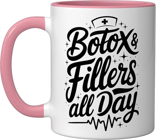 Botox Nurse Injector Design for Aesthetic Cosmetic Nursing Ceramic Mug, Pink/White