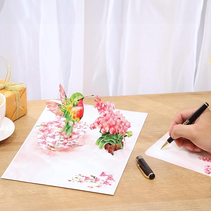 Pop Up Birthday Cards Hummingbird Orchid Flower, 3D Mother's day Card for Women, Mom, Wife, Daughter, Her, Sister, Girlfriend, Grandma, Ideal Gift for Valentines , Thank You, Anniversary, Get Wel