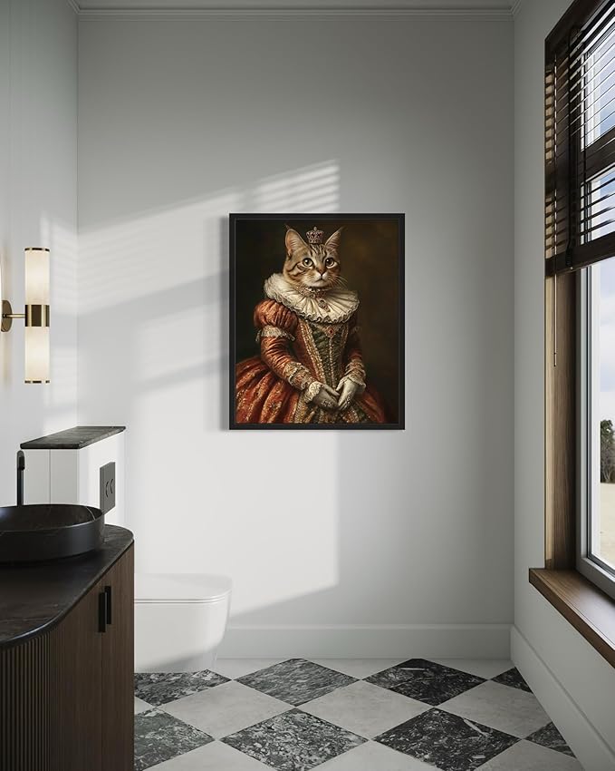 Medieval Cat Art Poster Print, Cat Kitten Painting Humor Portrait Pet Artwork Decor Gallery A8 (Medieval, 16 x 20 inches, Unframed)