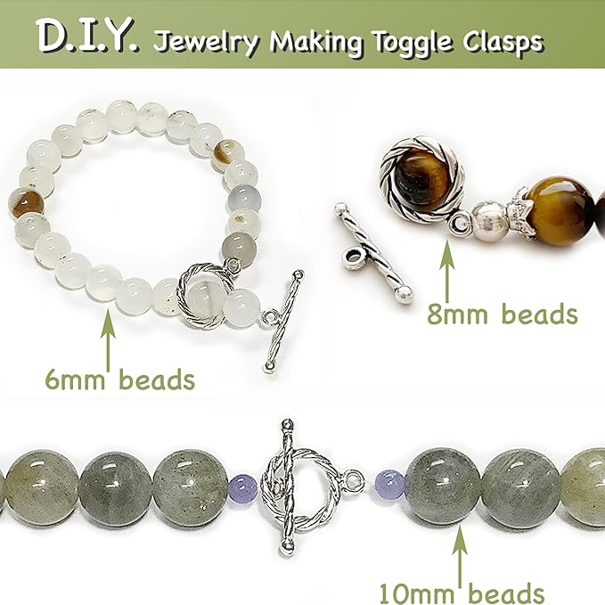 Silver Clasp Toggle Swirl Clasps Toggle Findings for Necklace Making kit 100 Set