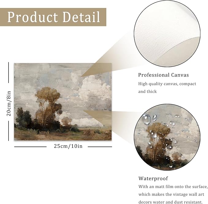 uniro Vintage Wall Art Prints, Rustic Landscape Country Canvas North Prints Oil Painting Art Pictures for Bedroom Bathroom Decor (8" x 10" - UNFRAMED)