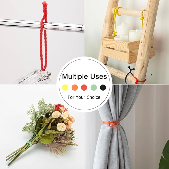 Gesipor 6 PCS 24-Inch Silicone Cable Ties Dia 5mm Reusable Steel-Core Rubber Twist Ties Bendable Cable Ties for Bundling and Holding, All Purpose Cord Tie for Indoor and Outdoor (Orange)