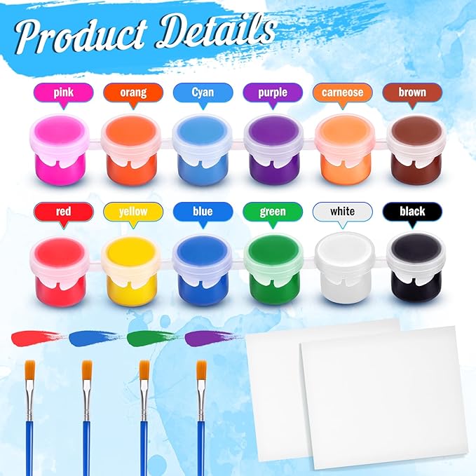 8 Pack Mini Canvas and Easel Set, 16 Acrylic Paint Set in 12 Colors with 16Brushes & 8 Paint Trays,8 X 10 in Mini Painting Canvas for Drawing, Art Painting Kits for Birthday Party Favors