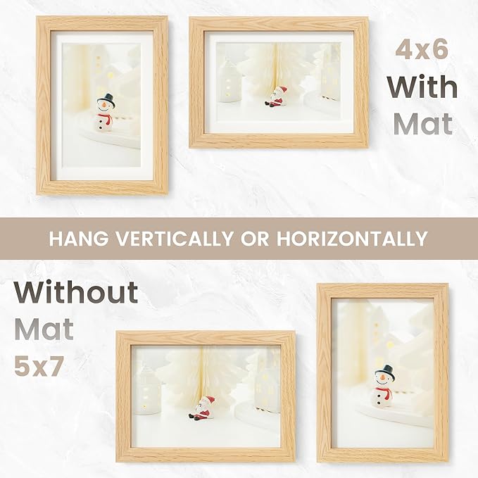 5x7 Picture Frame, USA-Sourced Natural Oak Wood Photo Collage Frame with HD Tempered Glass, Modern Simple 5 x 7 Wooden Frame Matted to 4x6, Gallery Wall Frames for Art, Wall or Tabletop Display