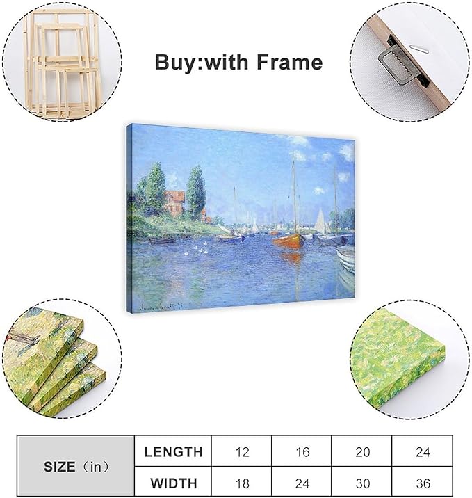 CFIOZYOS 40+ Monet Famous Print Posters Red Boats, Argenteuil by Claude Monet Impressionism Canvas Poster Wall Art Print Bedroom Decor Office Room Kitchen Decor Gift Frame 20×30inch(50×75cm)