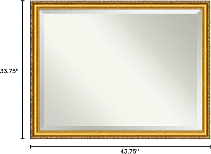 Amanti Art Gold Wall Mirror 34x44 Colonial Embossed Gold Rectangle Bathroom Mirror for Wall Decor Living Room, X-Large Traditional Wood Frame, Hangs Horizonally and Vertically, Bathroom Decor, Beveled