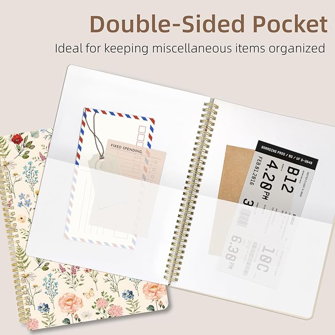 Cute Spiral Notebook journal A4 Aesthetic Pretty Design for Women Girls Kawaii with Pocket, 8.5 x 11 inch, Lined, Plant Flower