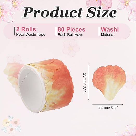 uxcell 2 Rolls Petal Washi Tape, 80 Pieces Floral Decorative Tape Colored Masking Tapes Crafting Supplies for DIY Crafts, Gift Wrapping, Scrapbook, Party Decorations, Small Orange