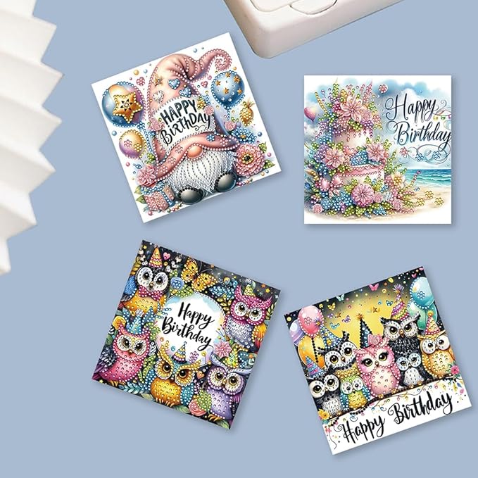 Ceitura 6Pcs DIY Diamond Art Painting Crafts Rhinestone Painting Greeting Card Making Kit Postcard for Holiday Christmas New Year Party Favors (Happy Birthday)