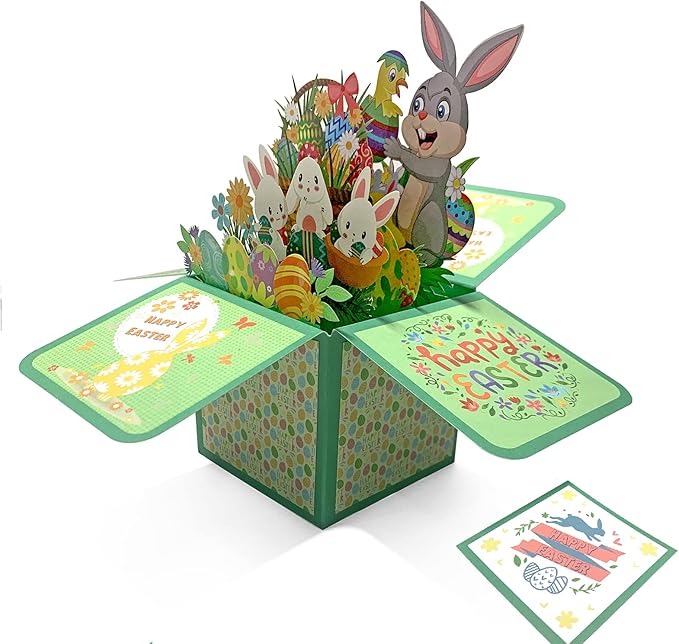 Easter Pop Up Cards - 3D Bunny & Eggs Greeting Card with Floral Design | Unique Easter Gifts for Family, Kids, Adults | Funny Basket Stuffer for Husband, Wife, Boys & Girls