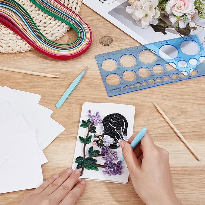 WEBEEDY 20 Sets DIY Cat Paper Quilling Kit with Instruction for Adult Beginner 5 Styles Cat Flower Greeting Cards Making Kit with 20 Blank Cards,36 Colors Strips,Quilling Tools Pet Lover Gifts
