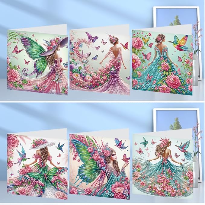 Ceitura 6Pcs DIY Diamond Art Painting Crafts Rhinestone Painting Greeting Card Making Kit Postcard for Holiday Christmas New Year Party Favors (Fairy Girl)