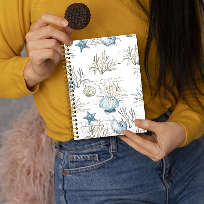 Vintage Ocean Notebook, Beach Notebook, Seashell Coral Aesthetic Notebook, Seashell Gifts, Ocean Composition Notebook, Beach Office Decor Spiral Notebook 5.5x8.3 Inch