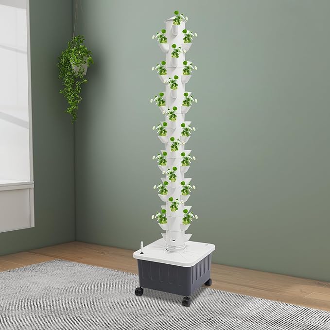 LOYALHEARTDY Hydroponics Growing System Kit, Vertical Hydroponic Tower with Water Pump & Wheels, 15 Layer 45 Plants Sites Indoor Gardening System for Vegetable, Strawberries, Lettuce
