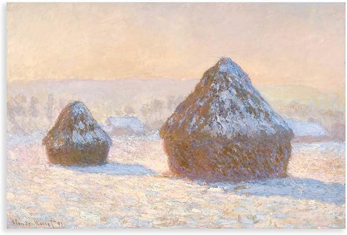40+ Monet Famous Print Posters Wheatstacks, Snow Effect, Morning by Claude Monet Impressionism Canvas Poster Bedroom Decor Print Sports Landscape Office Room Decor Gift Unframe 12×18inch(30×45cm)