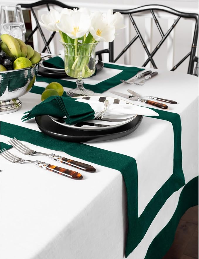 Solino Home Linen Table Runner 36 Inches - 100% Pure Linen Rainforest and White Small Table Runner 14 x 36 Inch Ideal for Dresser and Coffee Tables - Contempo - Winter, St Patricks Day