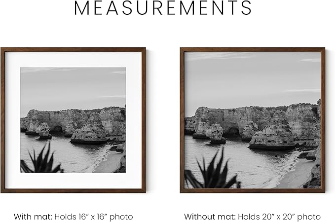 HAUS AND HUES Walnut Oak Wood 20x20 Picture Frames - Set of 25, Square Frames with Mat, Elegant Frames for Large Wall Displays (20x20 in, Walnut, Set of 25)