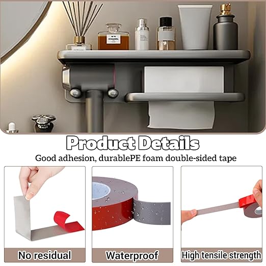 Acrylic Double Sided Tape Heavy Duty Mounting Tape 0.4"/0.79“ x 33 FT Resistente Clear Super Stick Tape with Acrylic High Tack Strong Adhesive for Outdoor Indoor