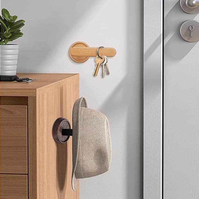 Wood Wall Hooks Adhesive Hooks Hair Hoop Holders Extended Natural Wooden Hooks for Hanging Hair Rings, Headbands, Scarves, Towels, Coat, Keys, Bags in Bathroom and Bedrooms (White Beech Wood)