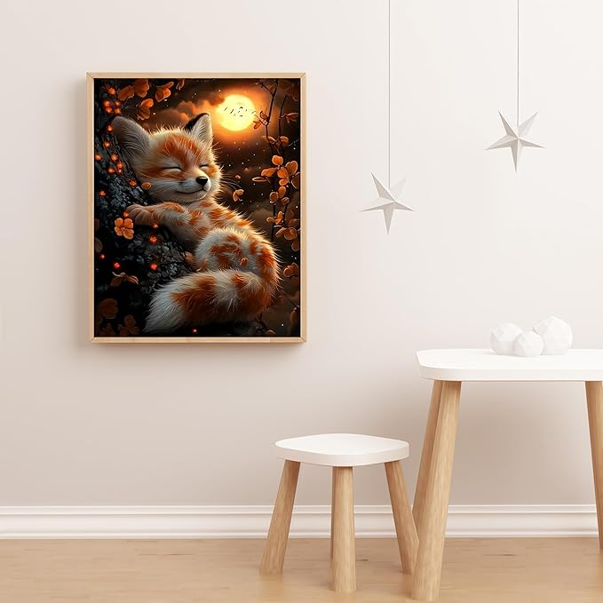 Cute Fox 5D DIY Diamond Painting Kits for Adults, Diamond Art Kits for Beginners, Full Drill Dot Painting Gem Art Kits for Home Wall Decor11.8 x15.7 Inch