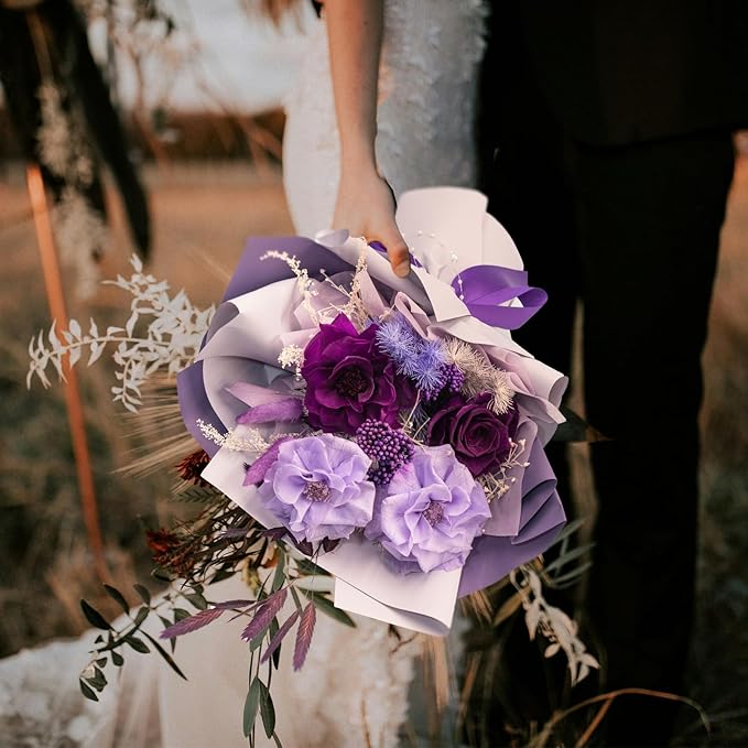 HUACHIPLUS Natural Eternal Flowers Gift: Preserved Flowers Bouquet, Anniversary, Birthday, Mom Gifts for her-Flowers for Delivery Prime-Purple Forever Flower Arrangement (Violet)